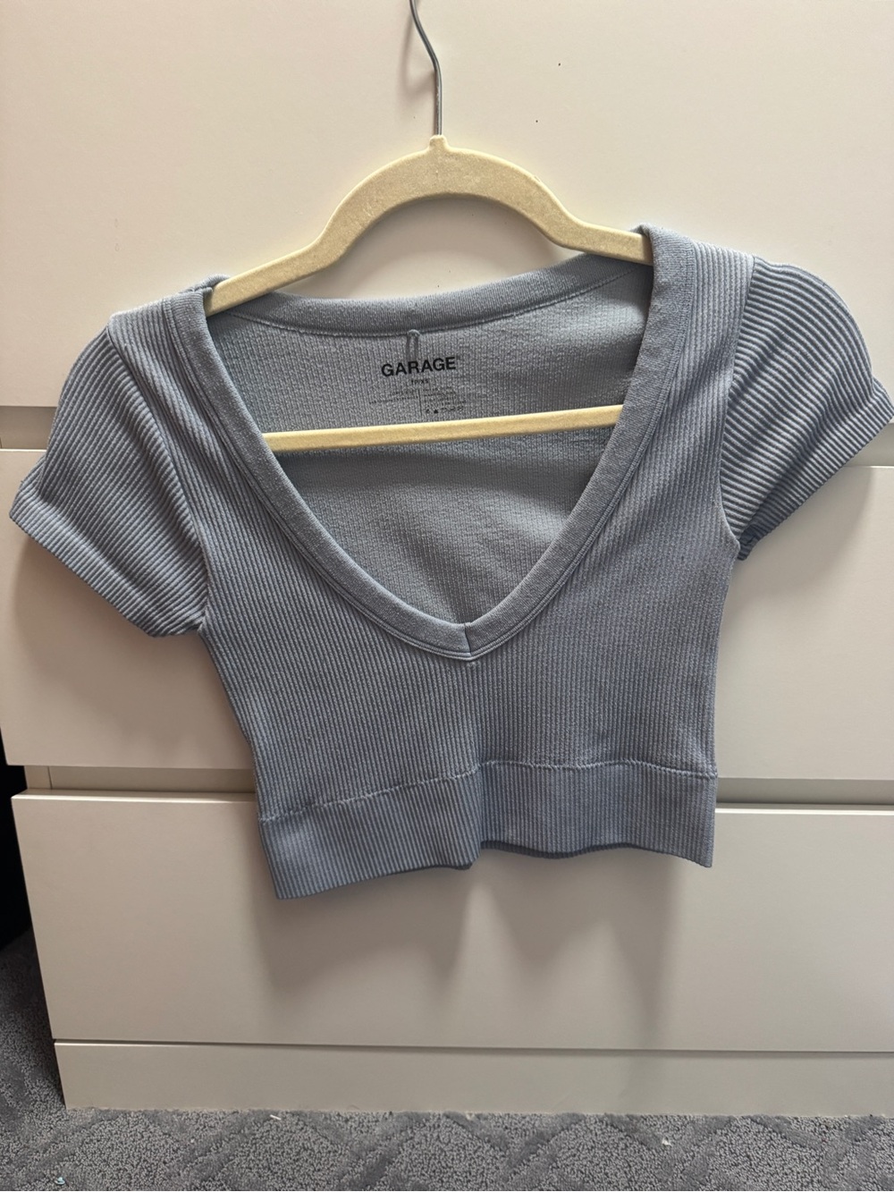 Garage Ribbed V-Neck Crop Top in Light Blue